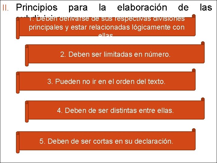 II. Principios para la elaboración de 1. Deben derivarse de sus respectivas divisiones subdivisiones.