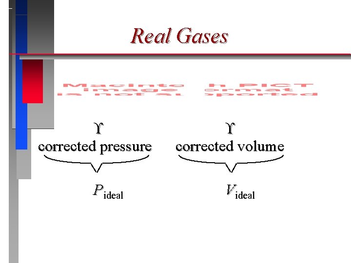 Real Gases corrected pressure Pideal corrected volume Videal 