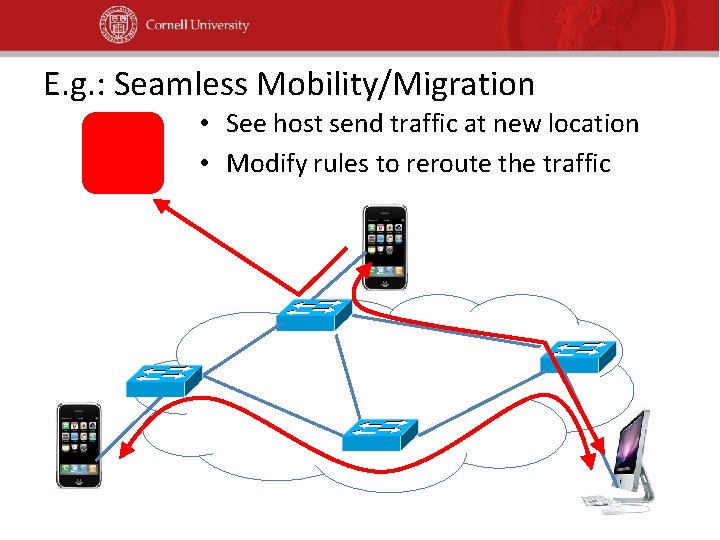 E. g. : Seamless Mobility/Migration • See host send traffic at new location •