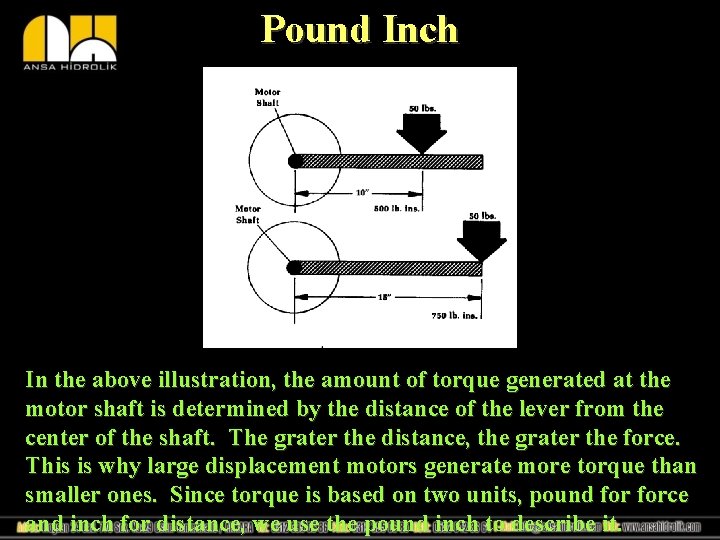Pound Inch In the above illustration, the amount of torque generated at the motor