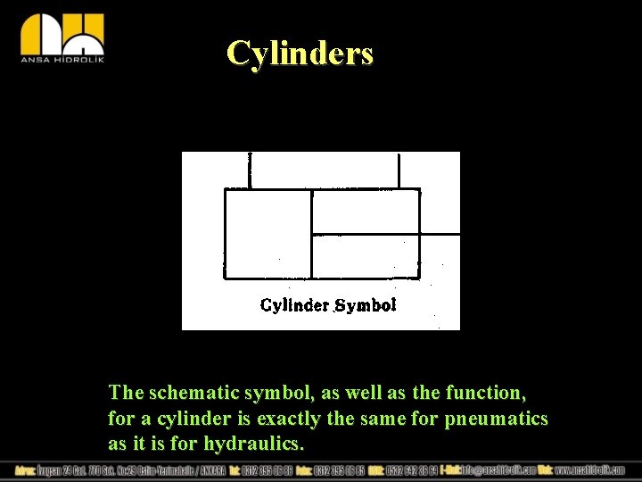 Cylinders The schematic symbol, as well as the function, for a cylinder is exactly
