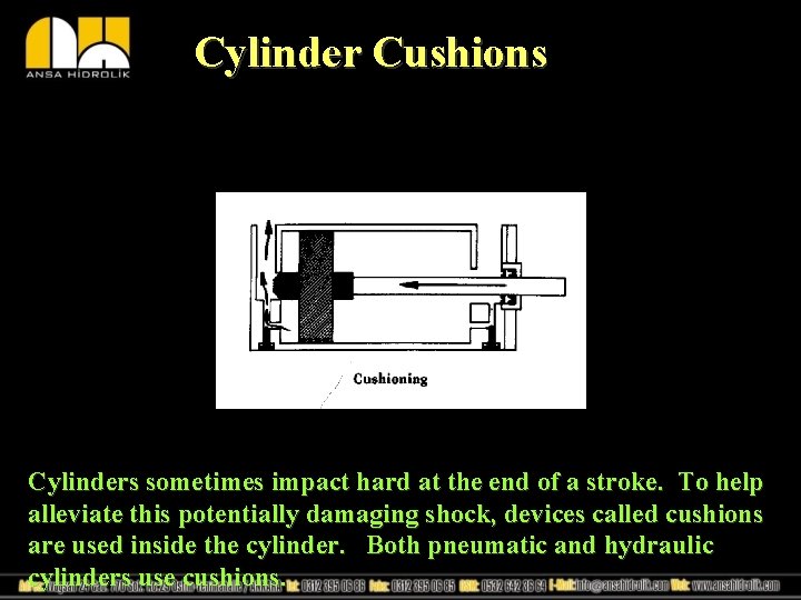 Cylinder Cushions Cylinders sometimes impact hard at the end of a stroke. To help
