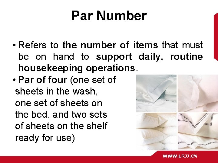 Par Number • Refers to the number of items that must be on hand
