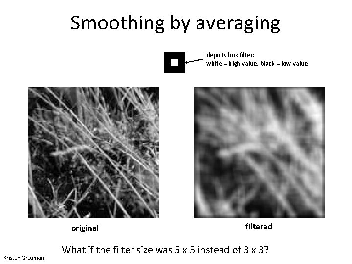 Smoothing by averaging depicts box filter: white = high value, black = low value