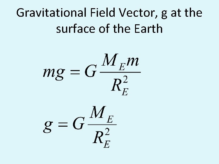 Gravitational Field Vector, g at the surface of the Earth 