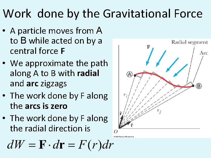 Work done by the Gravitational Force • A particle moves from A to B