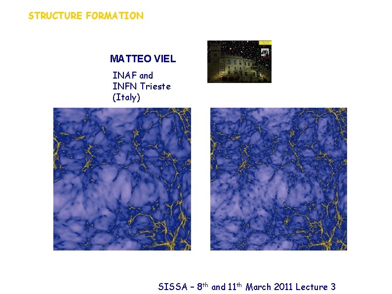 STRUCTURE FORMATION MATTEO VIEL INAF and INFN Trieste (Italy) SISSA – 8 th and
