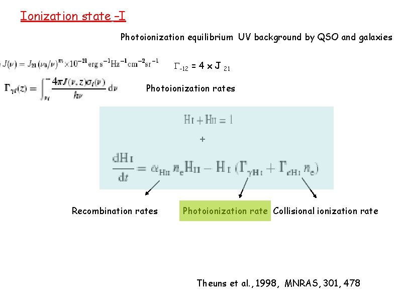 Ionization state –I Photoionization equilibrium UV background by QSO and galaxies G-12 = 4