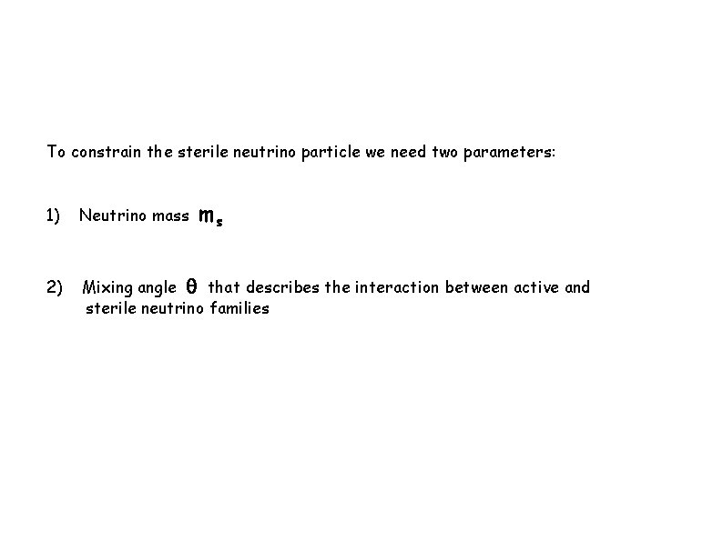 To constrain the sterile neutrino particle we need two parameters: ms 1) Neutrino mass