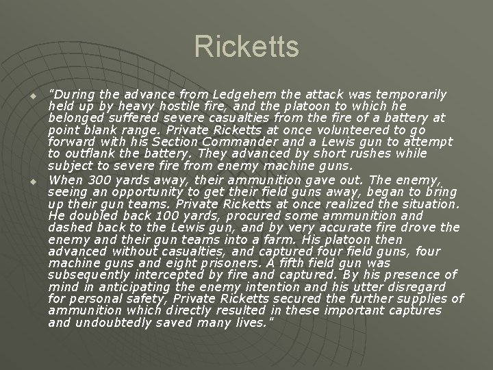 Ricketts u u "During the advance from Ledgehem the attack was temporarily held up Ricketts u u "During the advance from Ledgehem the attack was temporarily held up