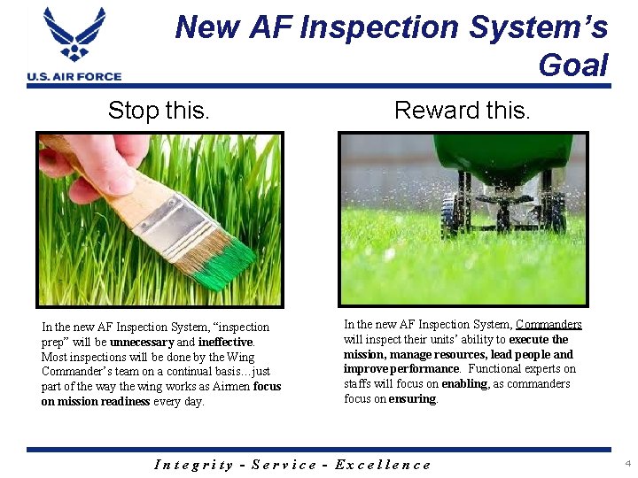 New AF Inspection System’s Goal Stop this. Reward this. In the new AF Inspection