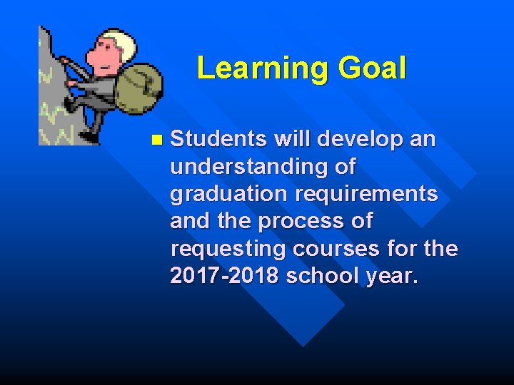 Learning Goal n Students will develop an understanding of graduation requirements and the process