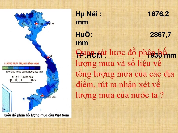 Hµ Néi : mm HuÕ: mm 1676, 2 2867, 7 Quan sát: lược đồ