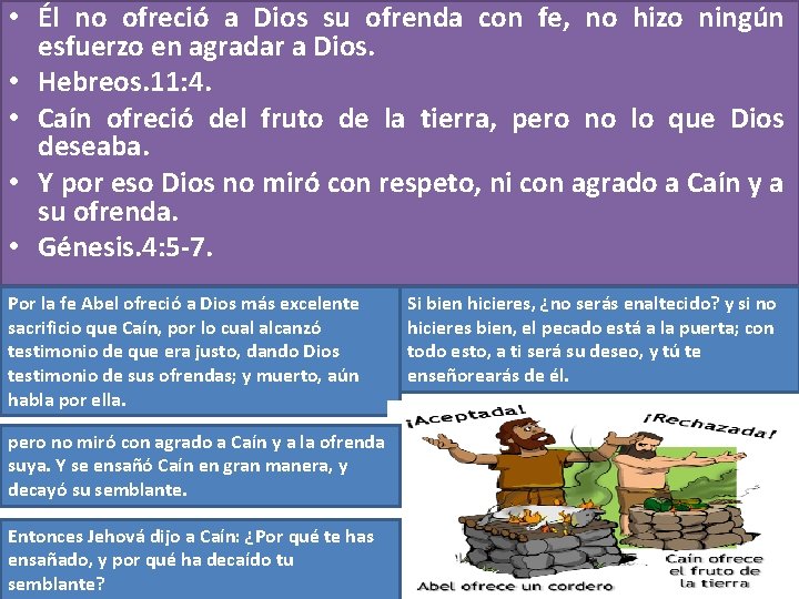  • Él no ofreció a Dios su ofrenda con fe, no hizo ningún