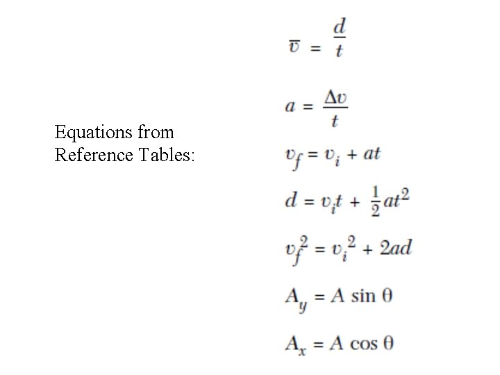 Equations from Reference Tables: 