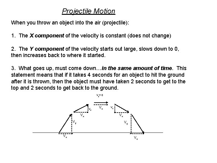 Projectile Motion When you throw an object into the air (projectile): 1. The X