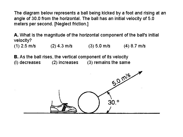 The diagram below represents a ball being kicked by a foot and rising at