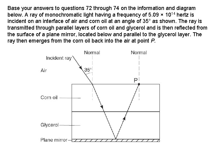 Base your answers to questions 72 through 74 on the information and diagram below.