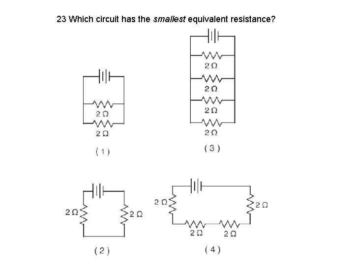 23 Which circuit has the smallest equivalent resistance? 