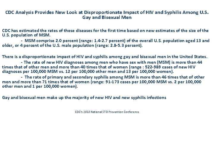 CDC Analysis Provides New Look at Disproportionate Impact of HIV and Syphilis Among U.