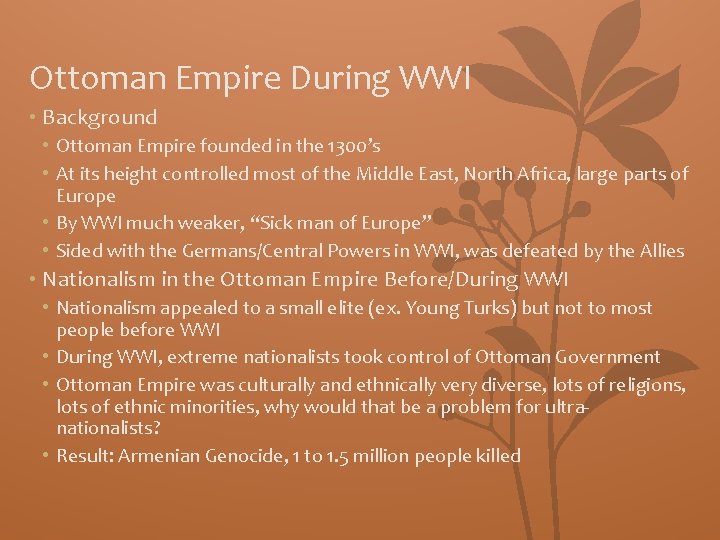 Ottoman Empire During WWI • Background • Ottoman Empire founded in the 1300’s •