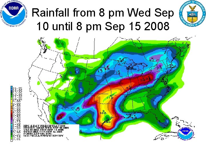 Rainfall from 8 pm Wed Sep 10 until 8 pm Sep 15 2008 