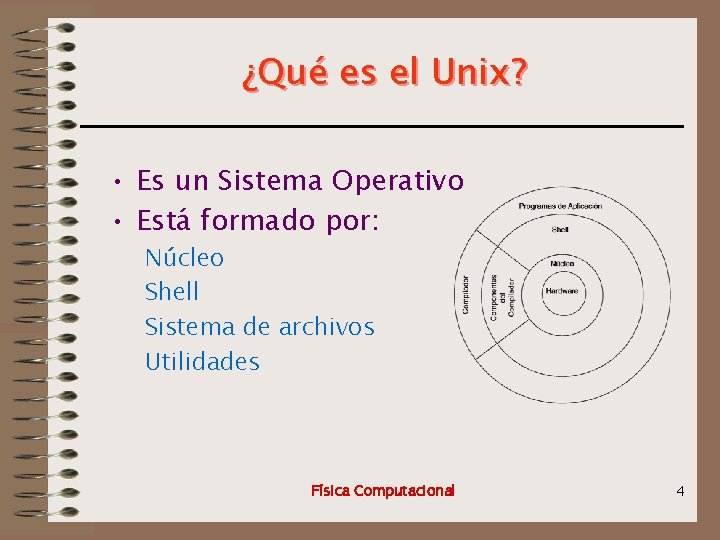 ¿Qué es el Unix? • Es un Sistema Operativo • Está formado por: Núcleo