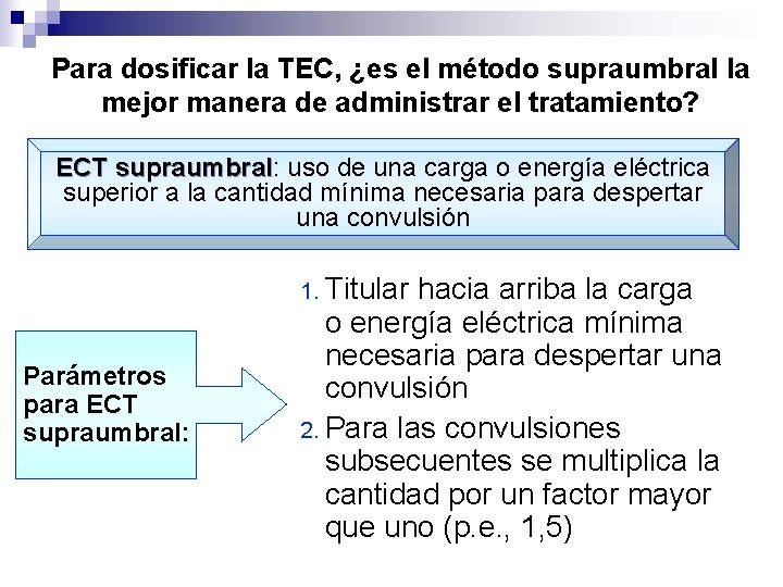 Para dosificar la TEC, ¿es el método supraumbral la mejor manera de administrar el