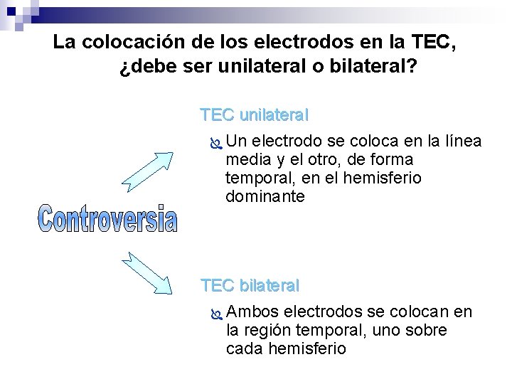 La colocación de los electrodos en la TEC, ¿debe ser unilateral o bilateral? TEC