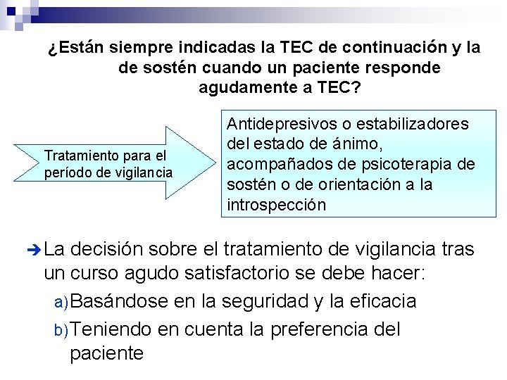 ¿Están siempre indicadas la TEC de continuación y la de sostén cuando un paciente