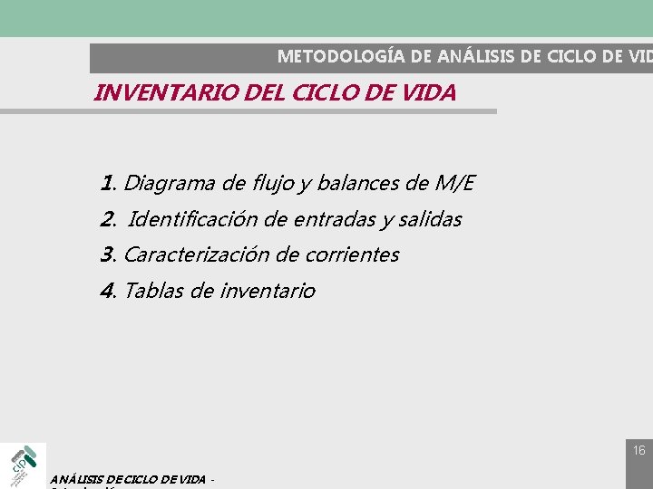 METODOLOGÍA DE ANÁLISIS DE CICLO DE VID INVENTARIO DEL CICLO DE VIDA 1. Diagrama