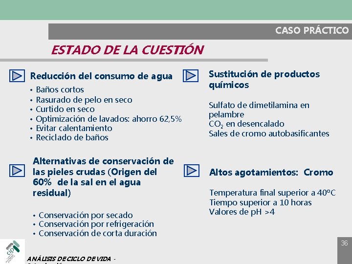 CASO PRÁCTICO ESTADO DE LA CUESTIÓN Reducción del consumo de agua • Baños cortos