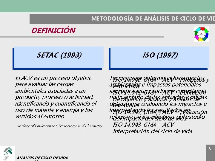 METODOLOGÍA DE ANÁLISIS DE CICLO DE VID DEFINICIÓN SETAC (1993) El ACV es un