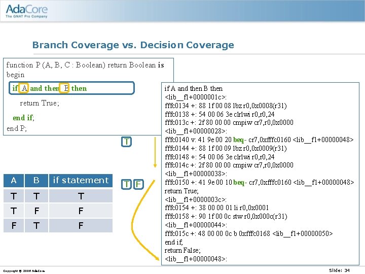 Branch Coverage vs. Decision Coverage function P (A, B, C : Boolean) return Boolean