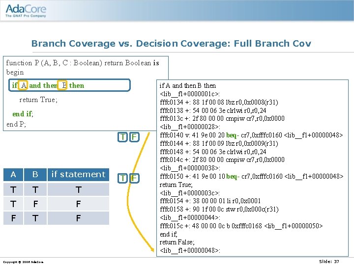 Branch Coverage vs. Decision Coverage: Full Branch Cov function P (A, B, C :