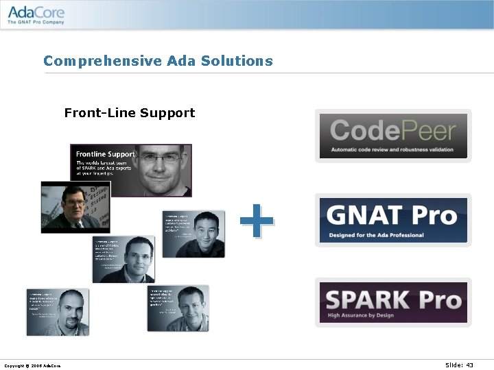 Comprehensive Ada Solutions Front-Line Support + Copyright © 2008 Ada. Core Slide: 43 