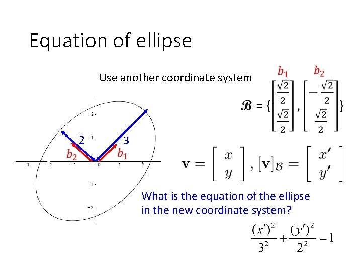 Equation of ellipse Use another coordinate system 2 3 What is the equation of