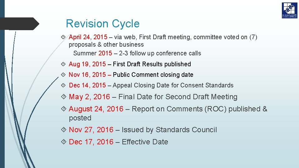 Revision Cycle April 24, 2015 – via web, First Draft meeting, committee voted on