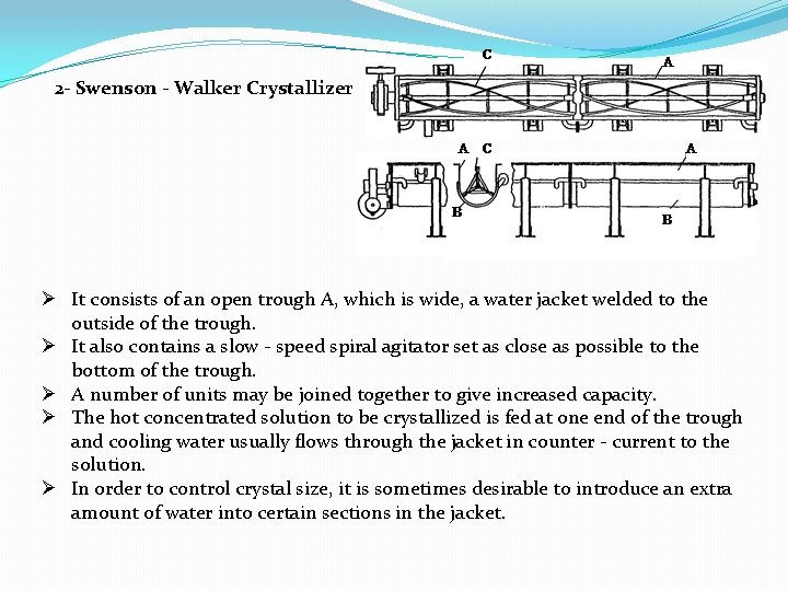 2 - Swenson Walker Crystallizer Ø It consists of an open trough A, which 2 - Swenson Walker Crystallizer Ø It consists of an open trough A, which