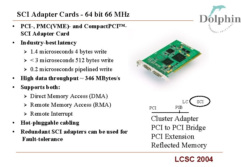 SCI Adapter Cards - 64 bit 66 MHz • PCI-, PMC(VME)- and Compact. PCI™SCI