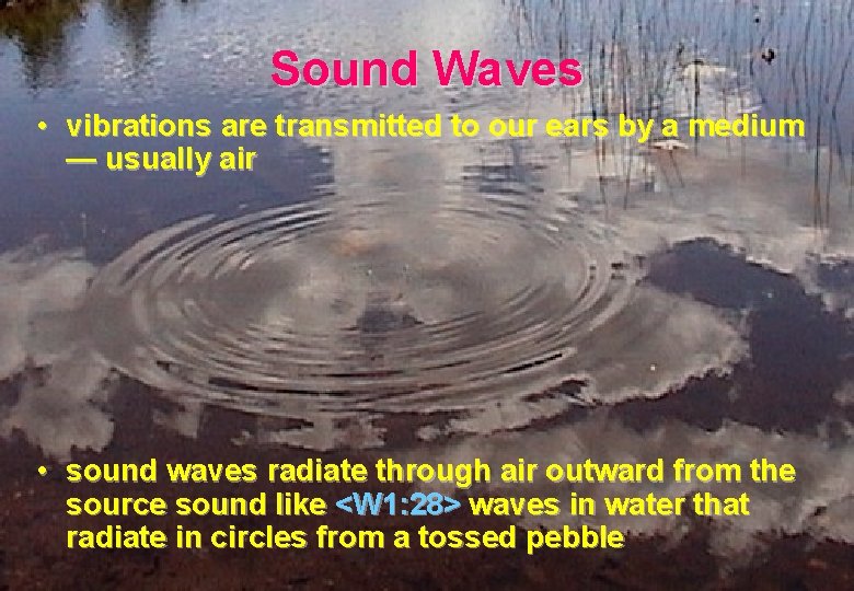 Sound Waves • vibrations are transmitted to our ears by a medium — usually
