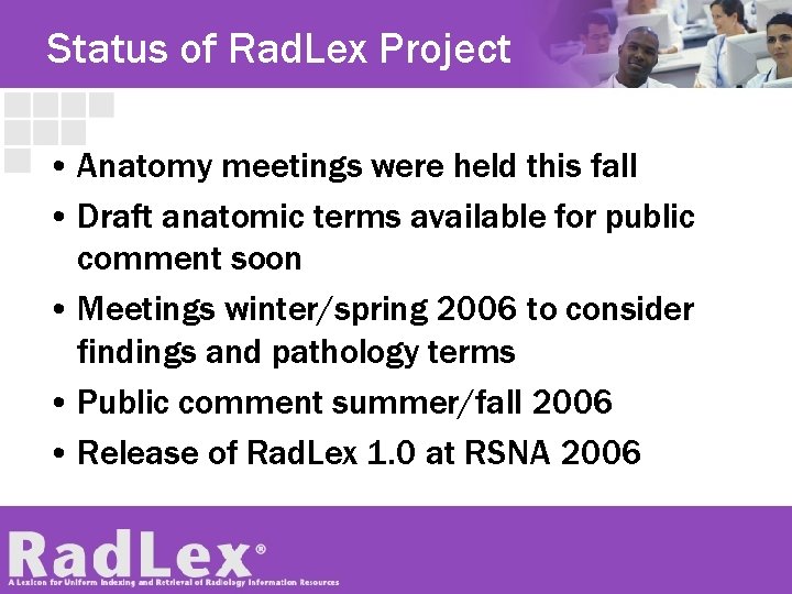 Status of Rad. Lex Project • Anatomy meetings were held this fall • Draft