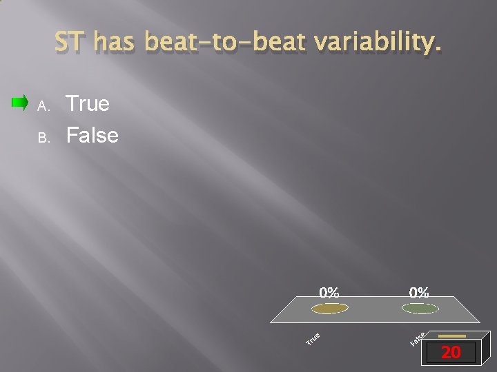 ST has beat-to-beat variability. A. B. True False 20 