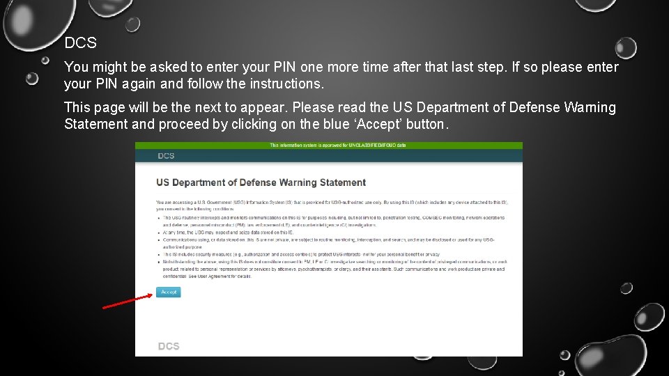 DCS You might be asked to enter your PIN one more time after that