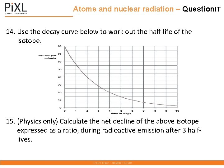 Atoms and nuclear radiation – Question. IT 14. Use the decay curve below to