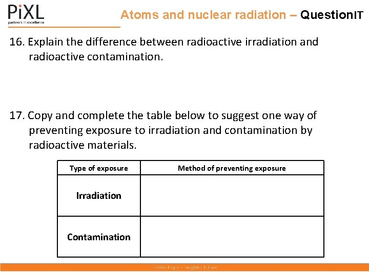 Atoms and nuclear radiation – Question. IT 16. Explain the difference between radioactive irradiation