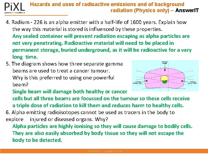Hazards and uses of radioactive emissions and of background radiation (Physics only) – Answer.