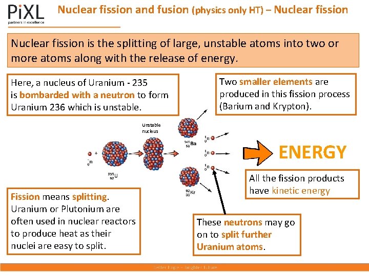 Nuclear fission and fusion (physics only HT) – Nuclear fission is the splitting of