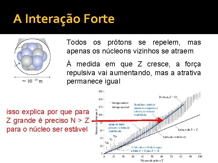 A Interação Forte Todos os prótons se repelem, mas apenas os núcleons vizinhos se