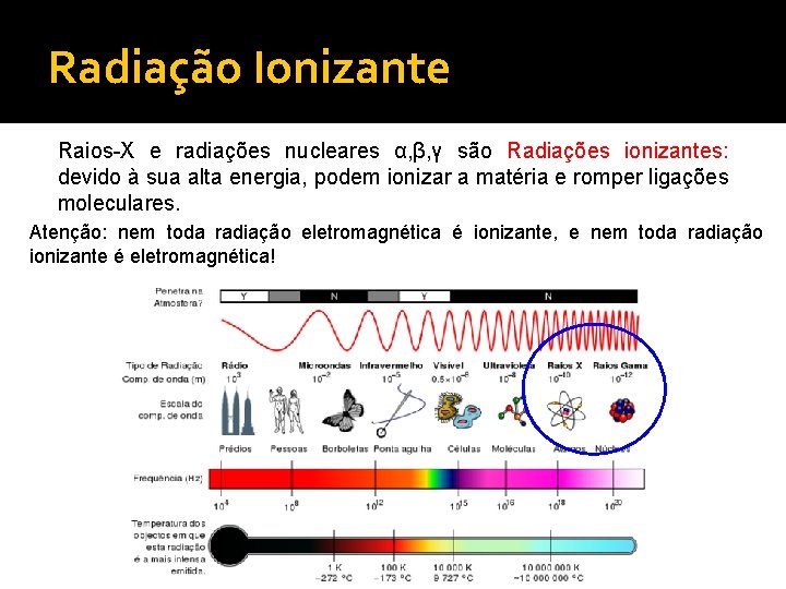 Radiação Ionizante Raios-X e radiações nucleares α, β, γ são Radiações ionizantes: devido à